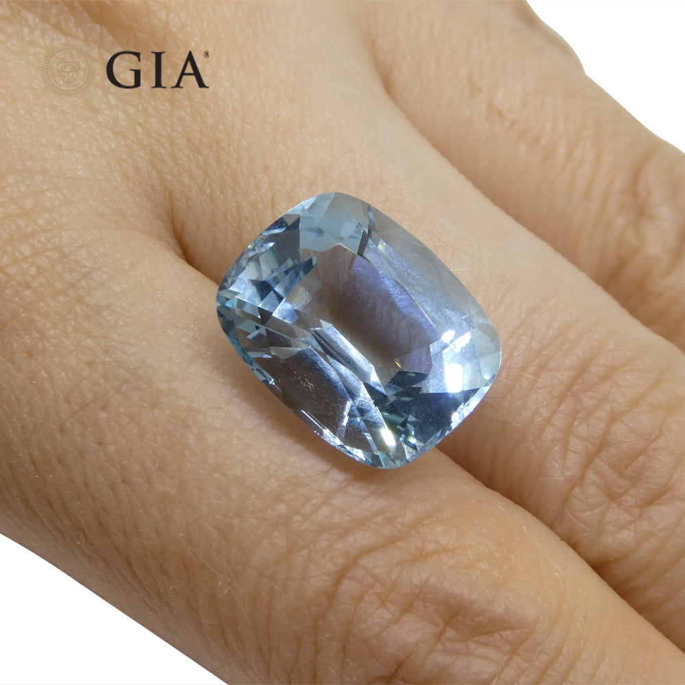 11.79ct Cushion Blue Aquamarine GIA Certified, Old Mine Espirido Santo - Skyjems Wholesale Gemstones