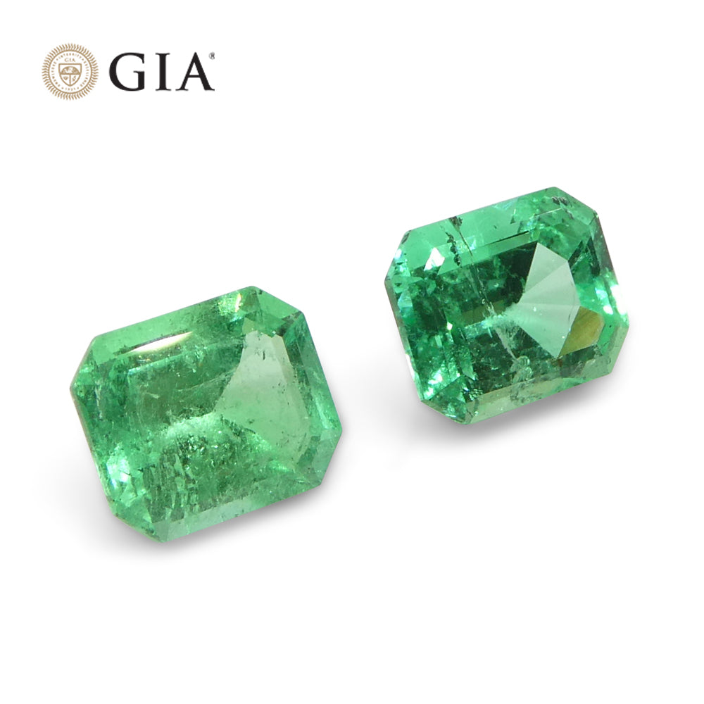 2.99ct Octagonal/Emerald Cut Green Two (2) Emeralds GIA Certified Colombia (F2) Pair - Skyjems Wholesale Gemstones