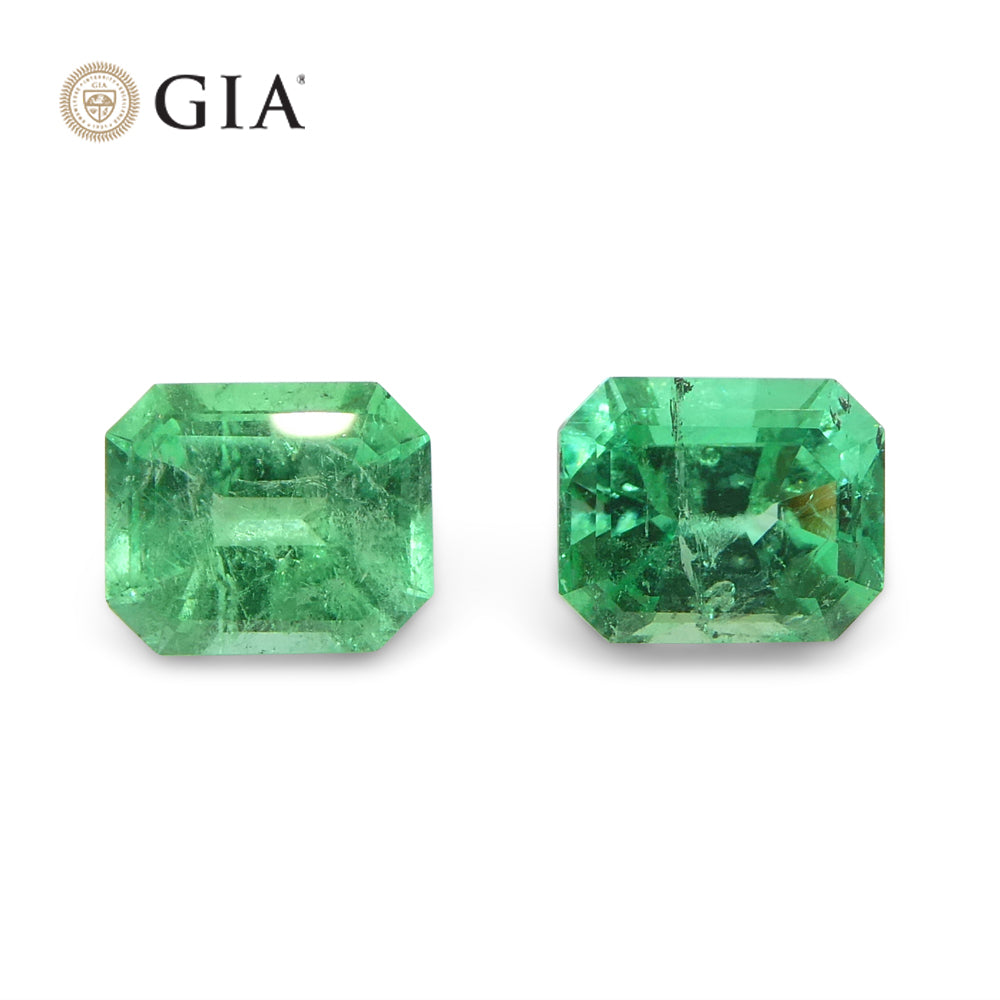 2.99ct Octagonal/Emerald Cut Green Two (2) Emeralds GIA Certified Colombia (F2) Pair - Skyjems Wholesale Gemstones