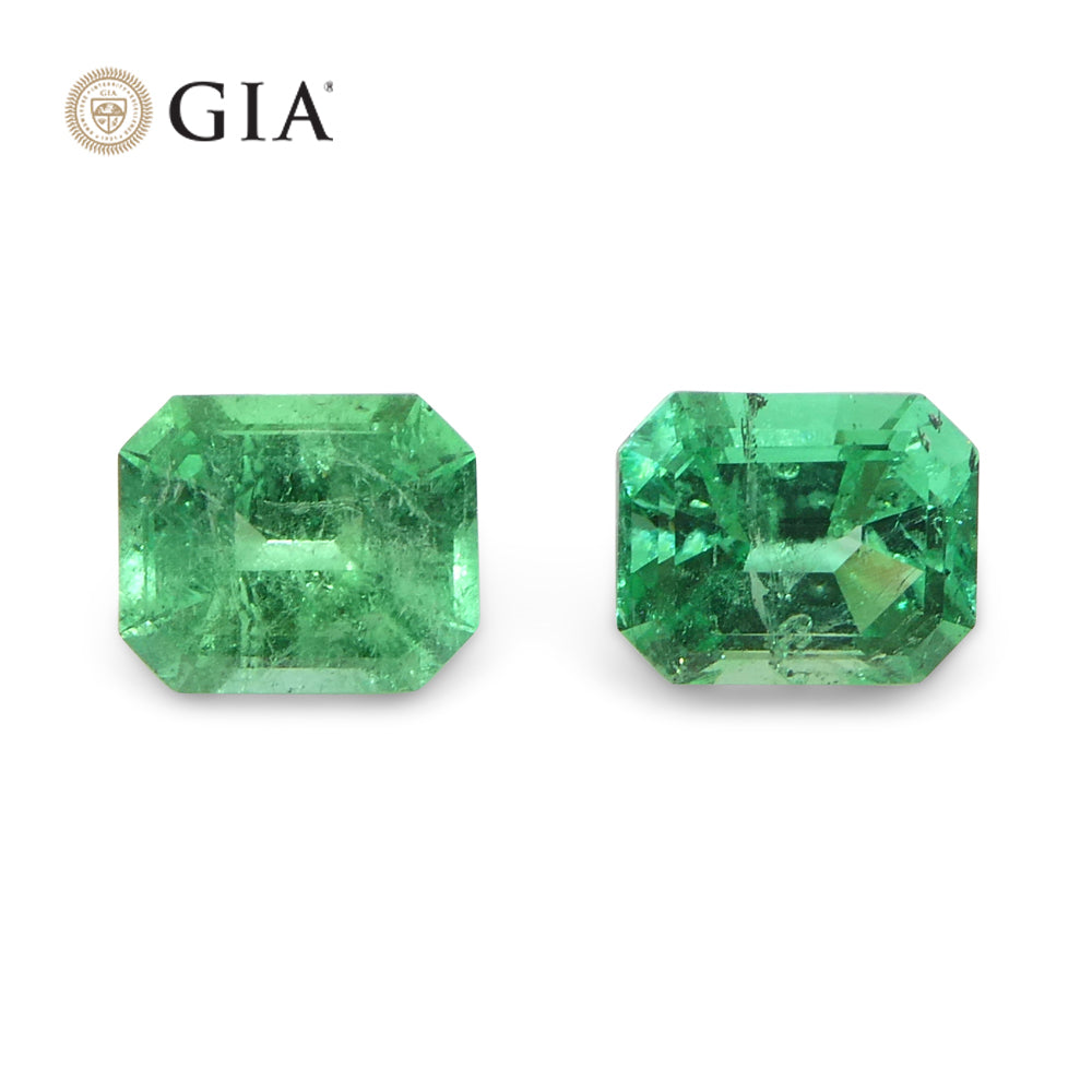 2.99ct Octagonal/Emerald Cut Green Two (2) Emeralds GIA Certified Colombia (F2) Pair - Skyjems Wholesale Gemstones