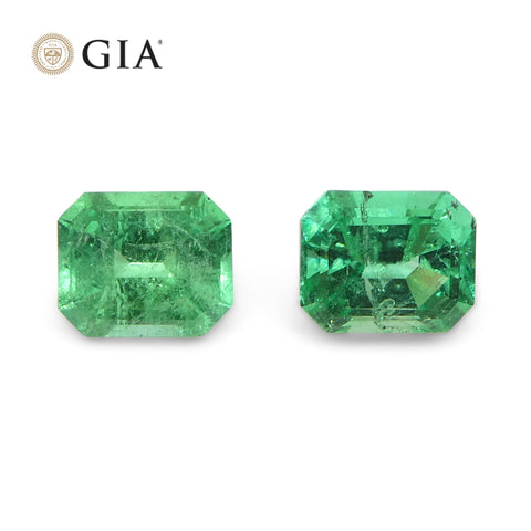 2.99ct Octagonal/Emerald Cut Green Two (2) Emeralds GIA Certified Colombia (F2) Pair