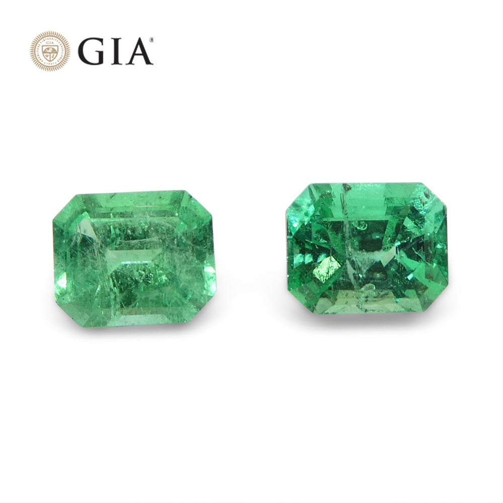 2.99ct Octagonal/Emerald Cut Green Two (2) Emeralds GIA Certified Colombia (F2) Pair - Skyjems Wholesale Gemstones