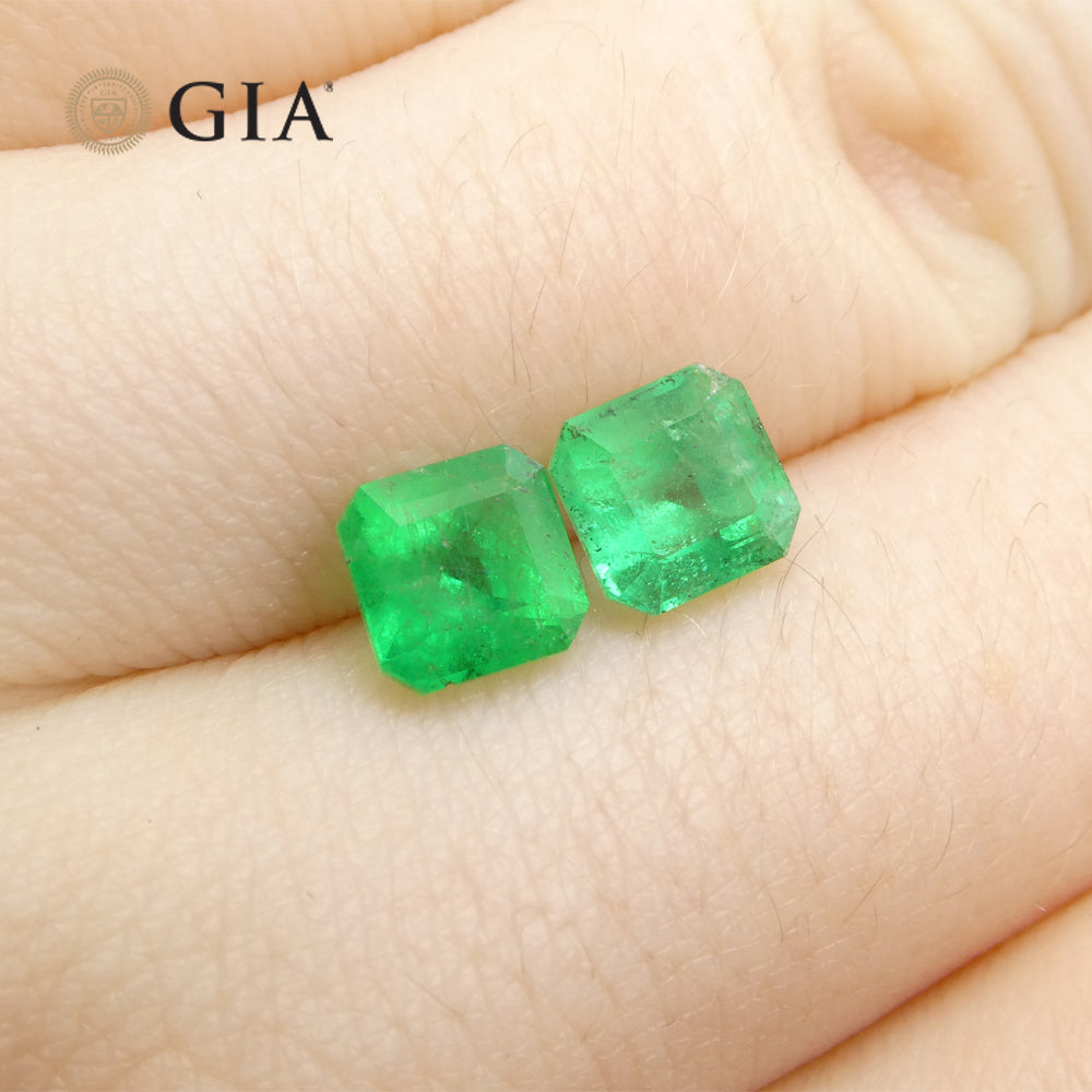 2.43ct Octagonal/Emerald Cut Green Two (2) Emeralds GIA Certified Colombia (F2) Pair - Skyjems Wholesale Gemstones