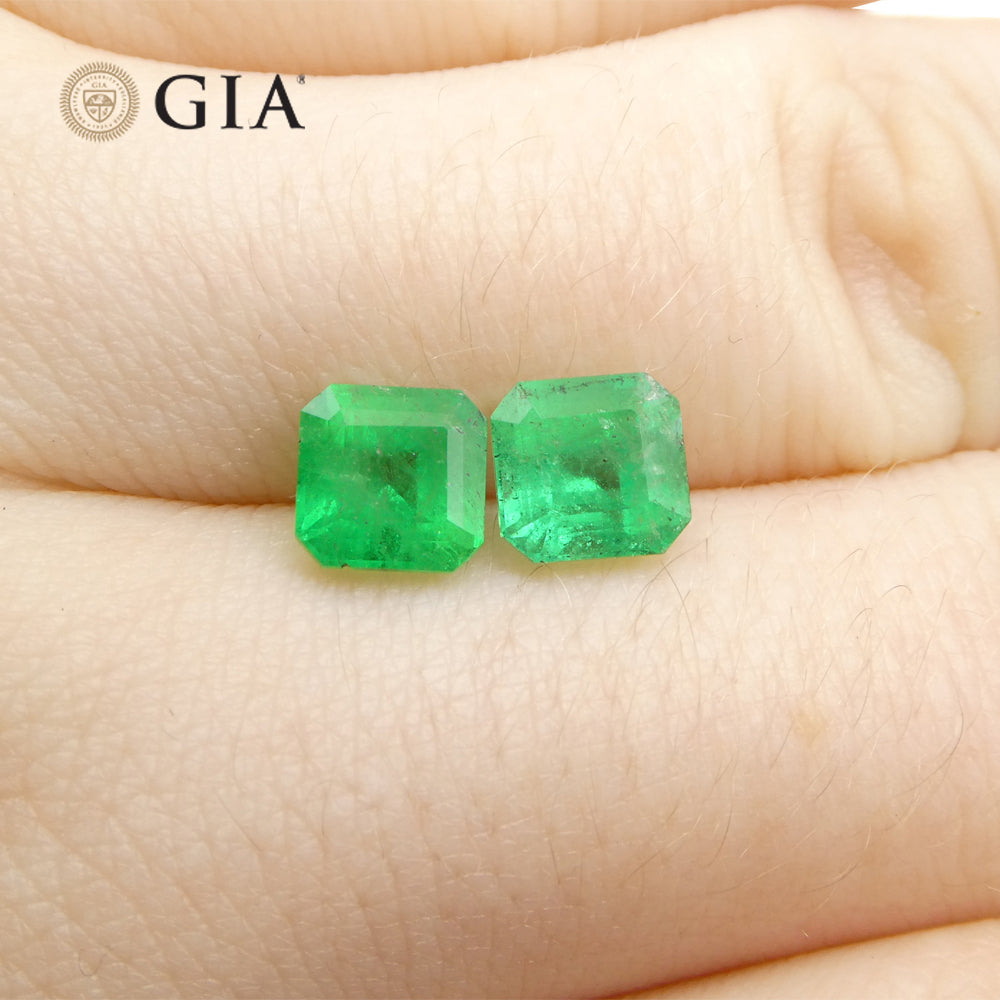 2.43ct Octagonal/Emerald Cut Green Two (2) Emeralds GIA Certified Colombia (F2) Pair - Skyjems Wholesale Gemstones