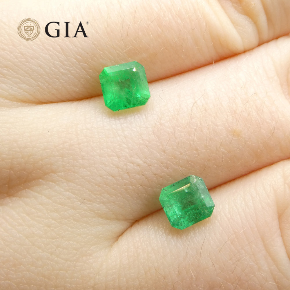 2.43ct Octagonal/Emerald Cut Green Two (2) Emeralds GIA Certified Colombia (F2) Pair - Skyjems Wholesale Gemstones