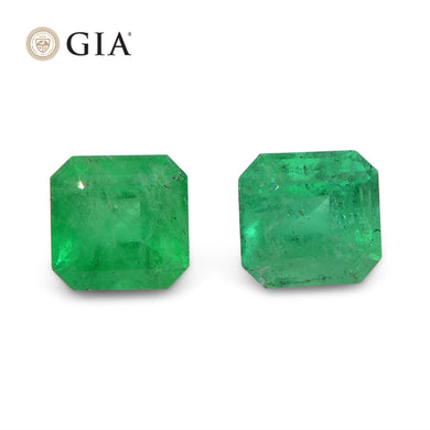 2.43ct Octagonal/Emerald Cut Green Two (2) Emeralds GIA Certified Colombia (F2) Pair - Skyjems Wholesale Gemstones