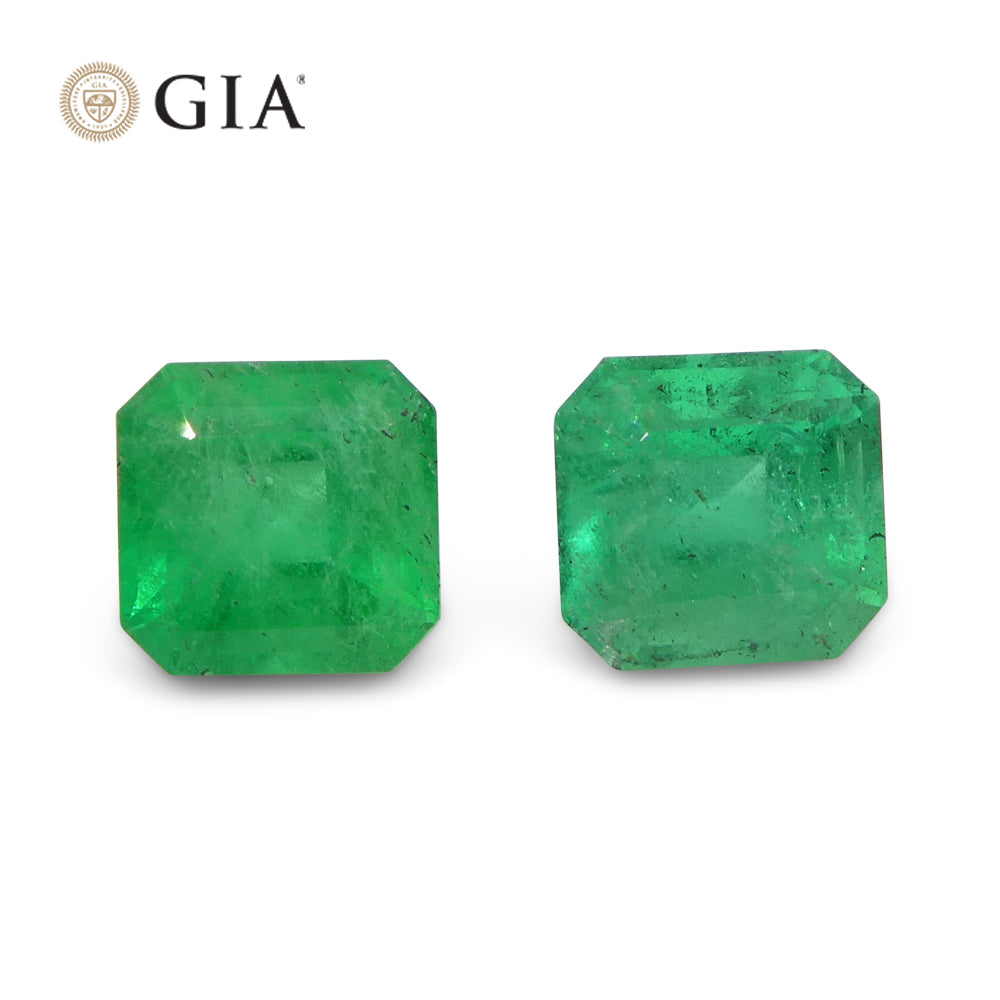 2.43ct Octagonal/Emerald Cut Green Two (2) Emeralds GIA Certified Colombia (F2) Pair