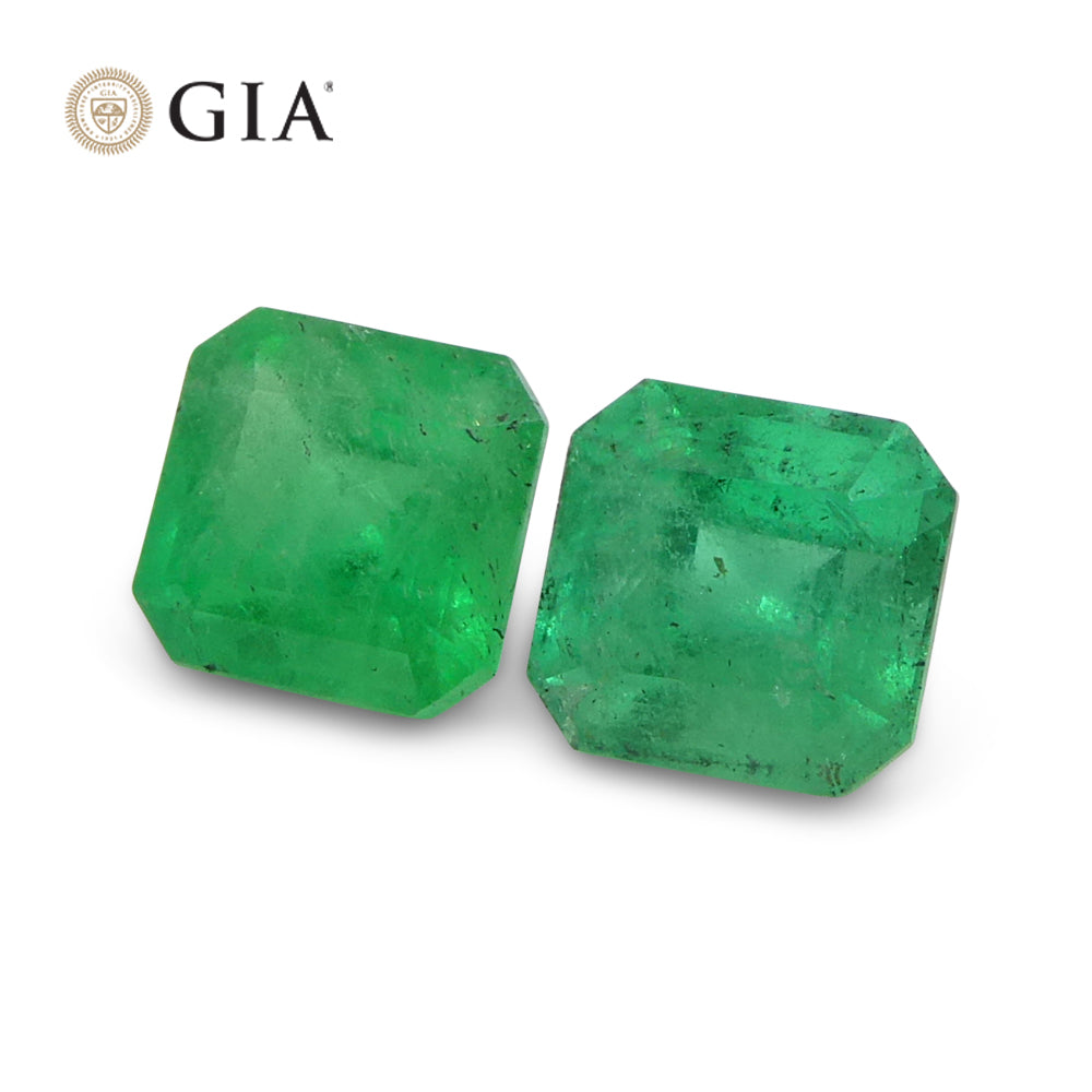 2.43ct Octagonal/Emerald Cut Green Two (2) Emeralds GIA Certified Colombia (F2) Pair - Skyjems Wholesale Gemstones