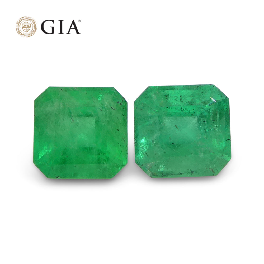 2.43ct Octagonal/Emerald Cut Green Two (2) Emeralds GIA Certified Colombia (F2) Pair - Skyjems Wholesale Gemstones