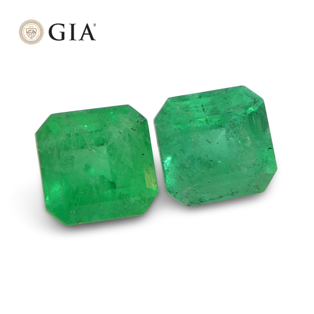 2.43ct Octagonal/Emerald Cut Green Two (2) Emeralds GIA Certified Colombia (F2) Pair - Skyjems Wholesale Gemstones