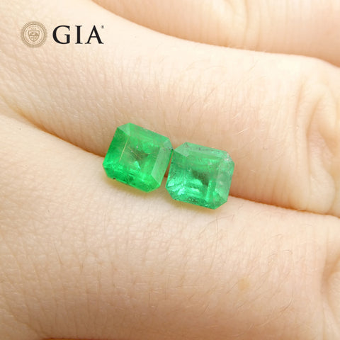 2.43ct Octagonal/Emerald Cut Green Two (2) Emeralds GIA Certified Colombia (F2) Pair