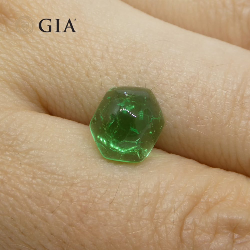 2.85ct Hexagonal Cabochon Green Emerald GIA Certified Colombia - Skyjems Wholesale Gemstones