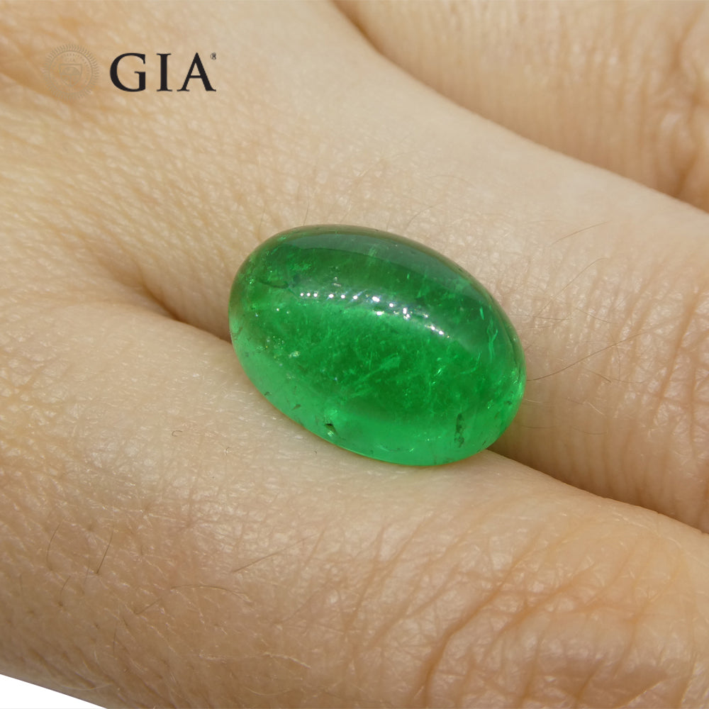 7.54ct Oval Cabochon Green Emerald GIA Certified Colombia - Skyjems Wholesale Gemstones