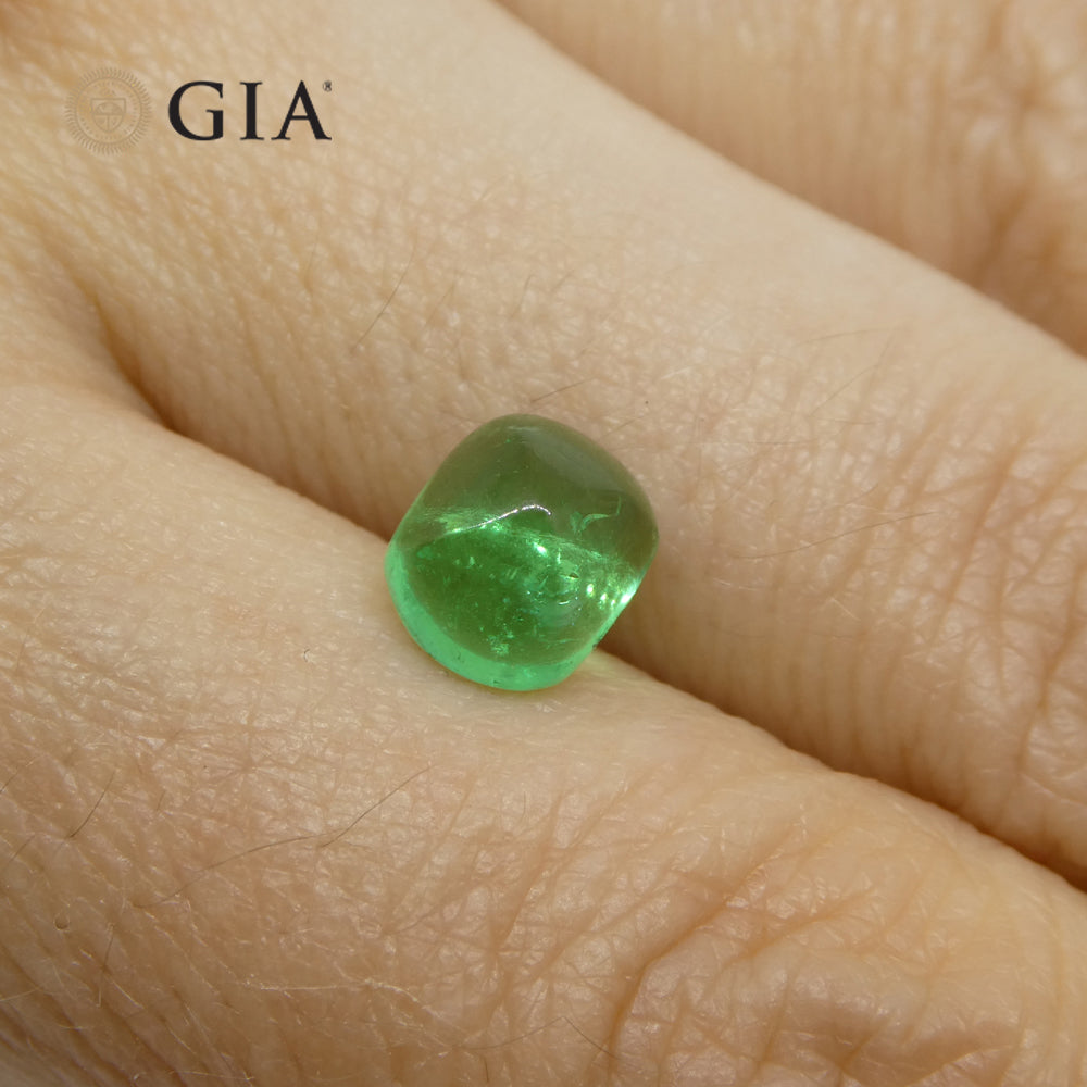 1.9ct Cushion Sugarloaf Cabochon Green Emerald GIA Certified Colombia - Skyjems Wholesale Gemstones