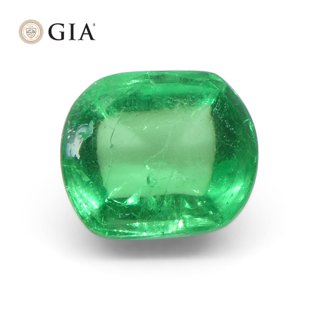 1.9ct Green Colombian Emerald Cushion Sugarloaf Cabochon, GIA Certified Natural Beryl from SkyJems Gemstones