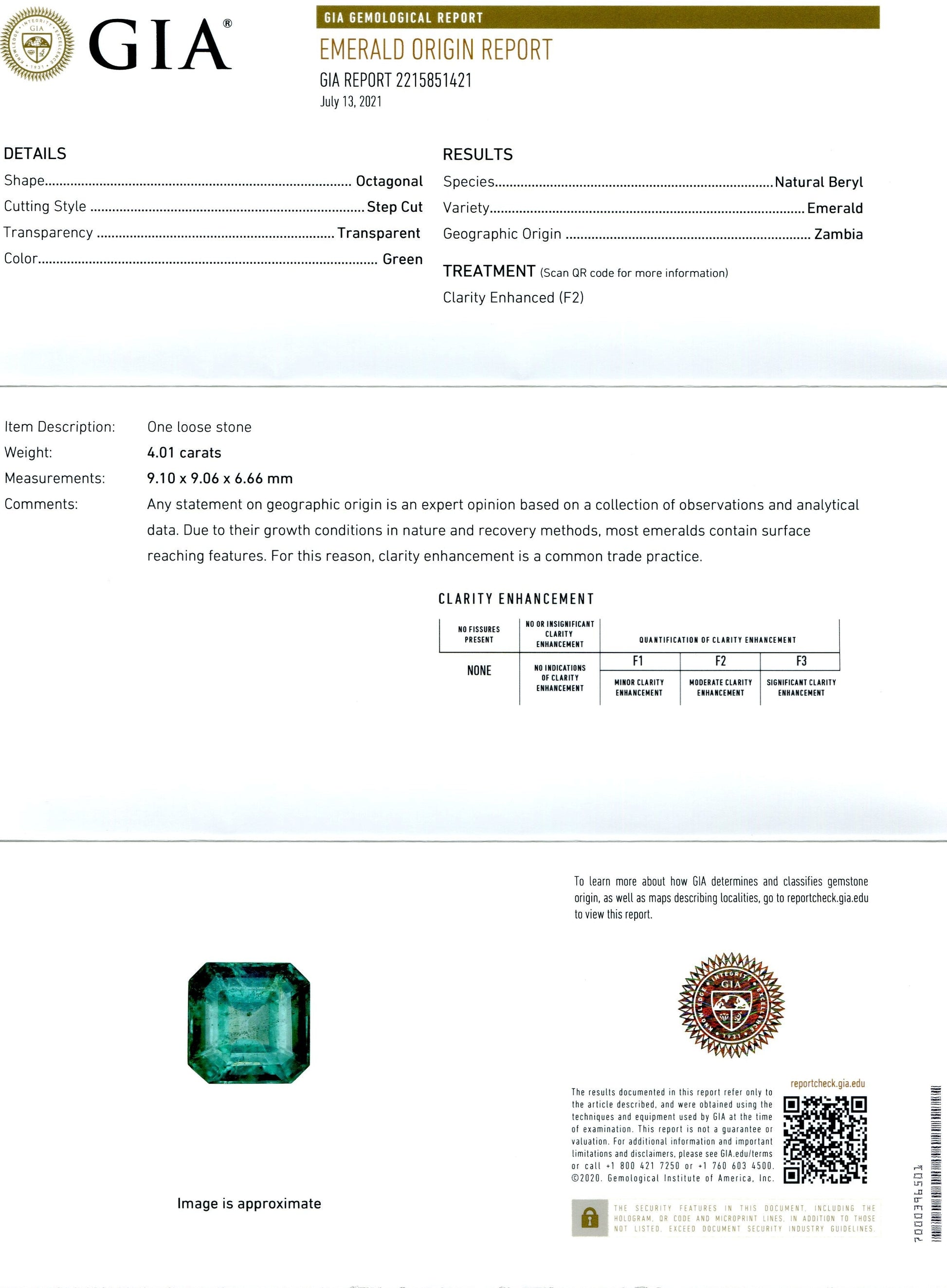 4.01ct Octagonal/Emerald Cut Green Emerald GIA Certified Zambia - Skyjems Wholesale Gemstones