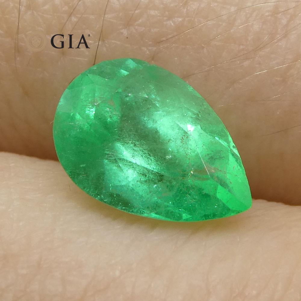 1.37 ct Colombian Emerald, vivid green pear-cut natural beryl, GIA certified premium gemstone by SkyJems Canada