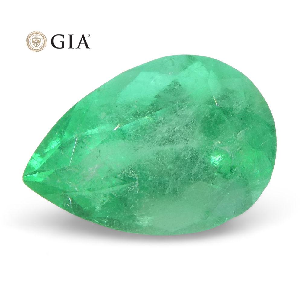 1.37 ct Colombian Emerald, vivid green pear-cut natural beryl, GIA certified premium gemstone from SkyJems Canada