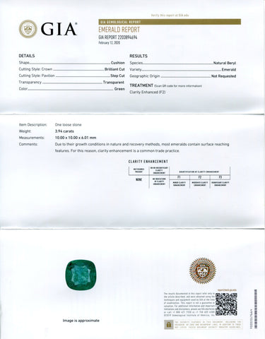 3.94 ct Cushion Emerald GIA Certified