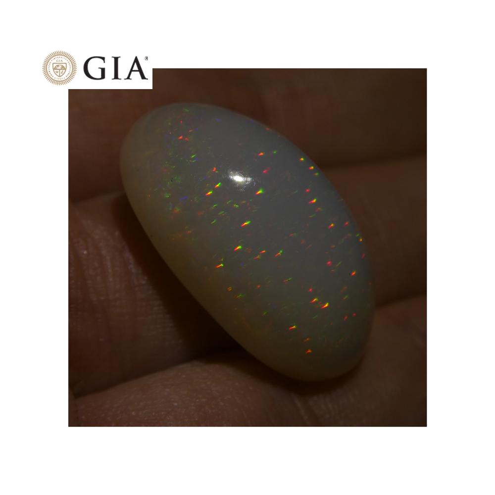 15.54 ct Ethiopian Oval White Opal with Vibrant Play of Color, GIA Certified Natural Gemstone by SkyJems