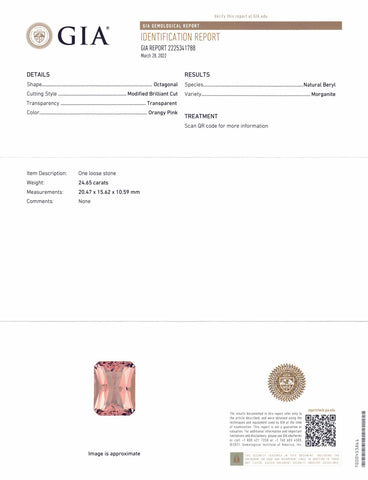 24.65ct Octagonal Orangy Pink Morganite GIA Certified