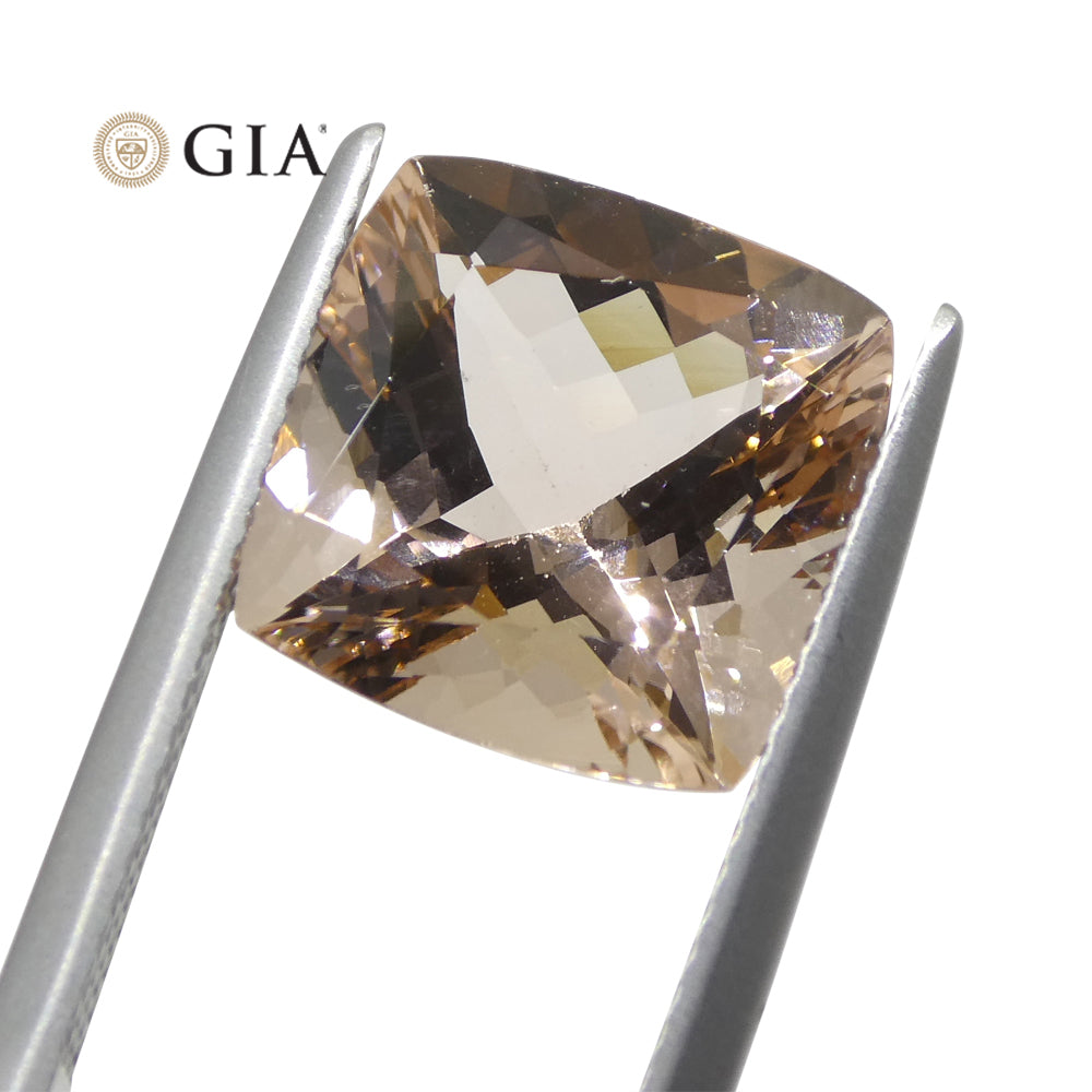 6.27ct Brazilian Pink-Orange Morganite Cushion Cut Gemstone by SkyJems, GIA Certified Natural Beryl