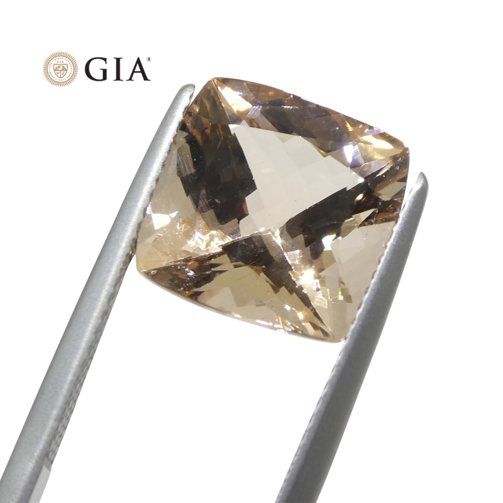 6.49ct Brazilian Pinkish Orange Morganite Cushion Cut Gemstone by SkyJems, GIA Certified Natural Beryl