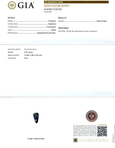 2.07ct Triangular Cabochon Black Opal GIA Certified Australia