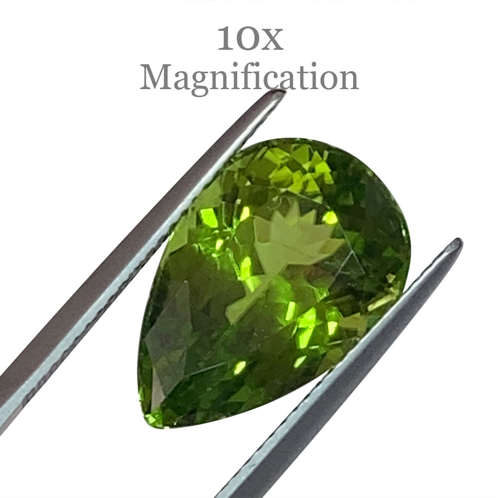 SkyJems 10.17ct Pear Peridot from Myanmar, GIA-certified yellowish green gemstone with exceptional clarity