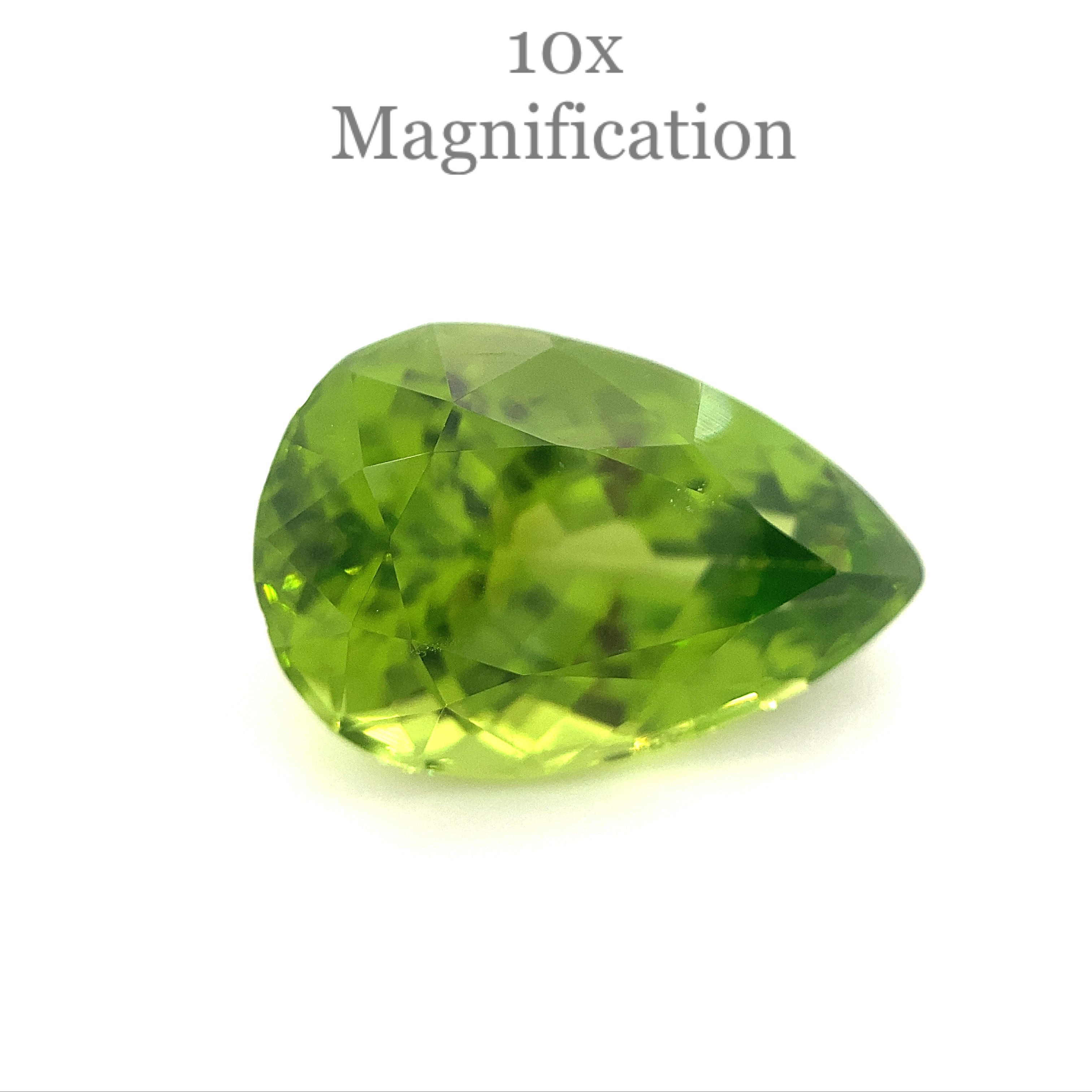 SkyJems 10.17ct Pear Peridot from Myanmar, GIA-certified yellowish green gemstone with exceptional clarity