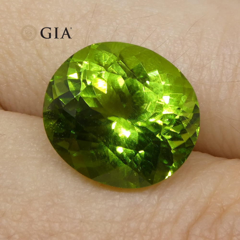 10.47ct Oval Yellowish Green Peridot GIA Certified - Skyjems Wholesale Gemstones