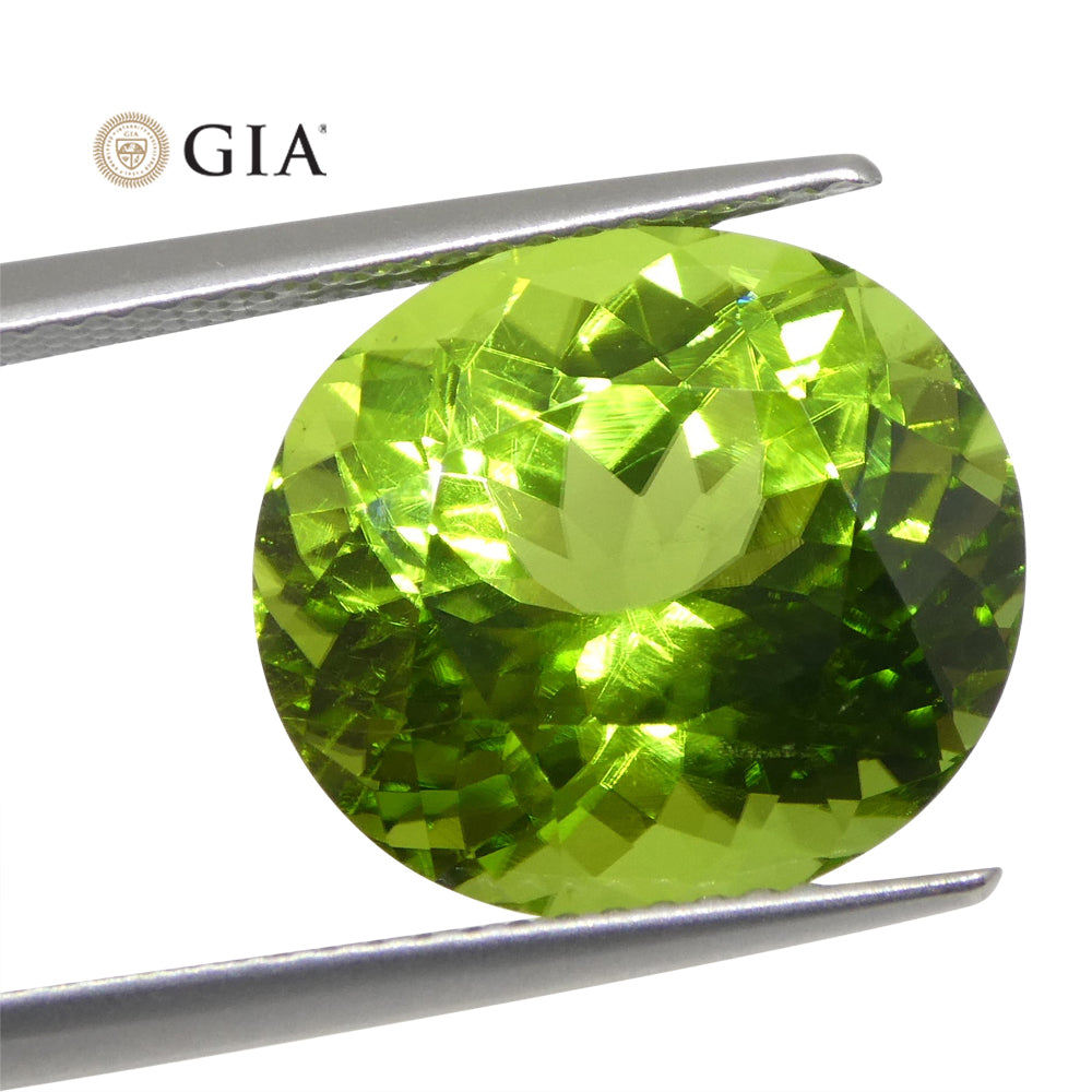 10.47ct Oval Yellowish Green Peridot GIA Certified - Skyjems Wholesale Gemstones