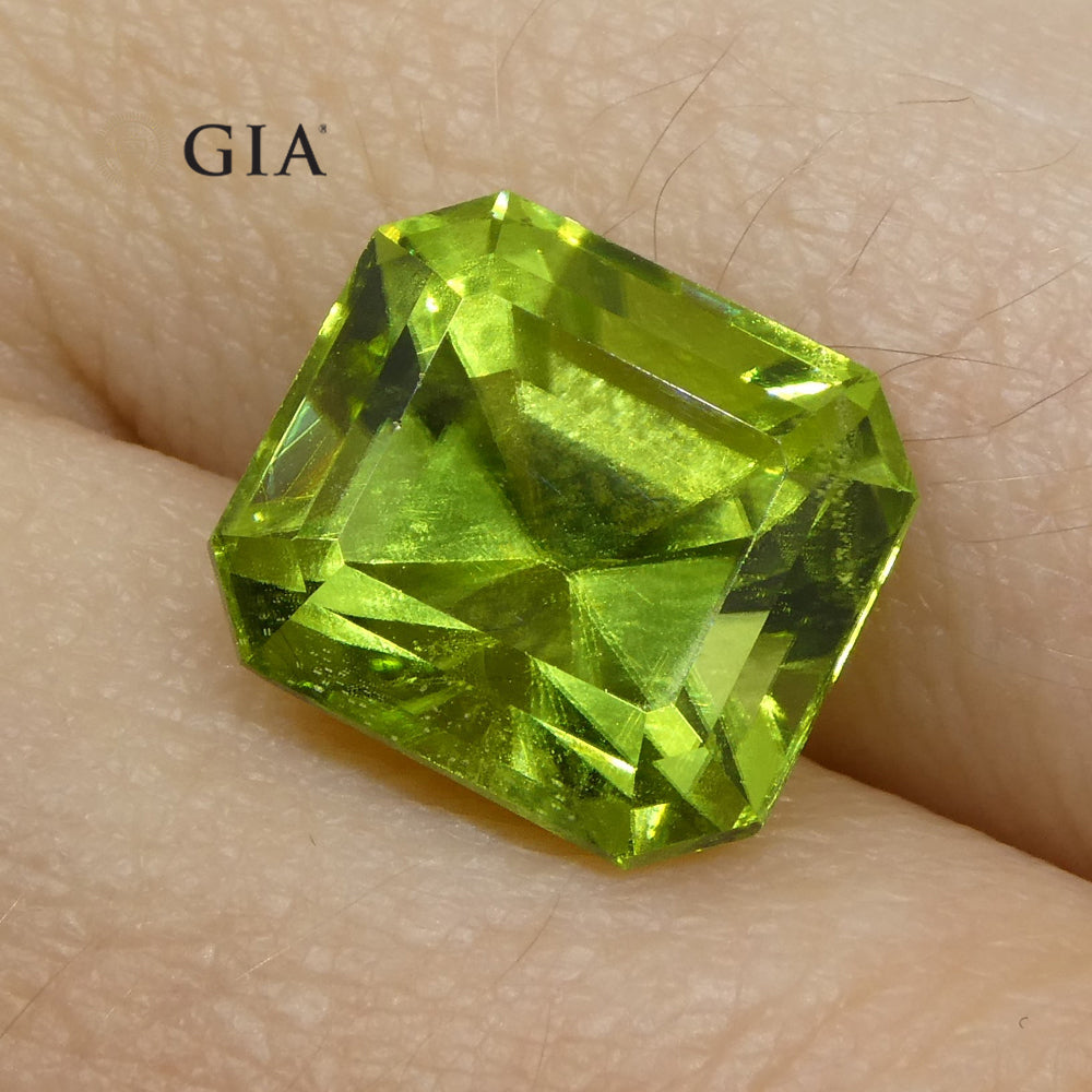 6.64ct Octagonal/Emerald Cut Yellowish Green Peridot GIA Certified - Skyjems Wholesale Gemstones