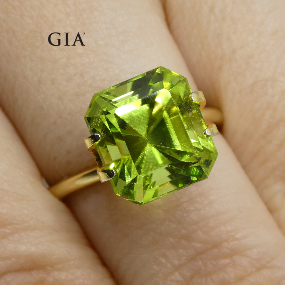 6.64ct Octagonal/Emerald Cut Yellowish Green Peridot GIA Certified - Skyjems Wholesale Gemstones