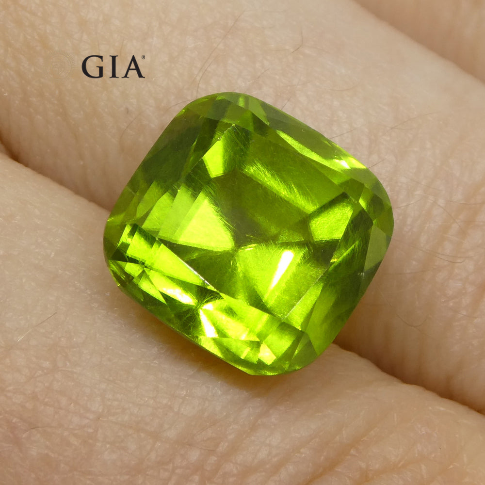 10.5ct Cushion Yellowish Green Peridot GIA Certified - Skyjems Wholesale Gemstones