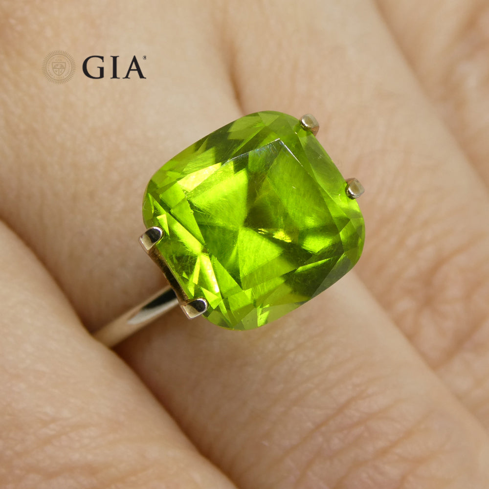 10.5ct Cushion Yellowish Green Peridot GIA Certified - Skyjems Wholesale Gemstones