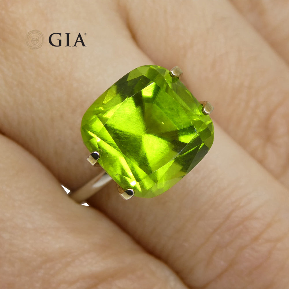 10.5ct Cushion Yellowish Green Peridot GIA Certified - Skyjems Wholesale Gemstones