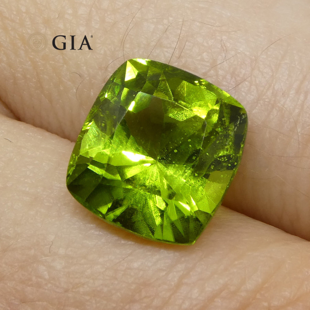 6.88ct Cushion Yellowish Green Peridot GIA Certified - Skyjems Wholesale Gemstones