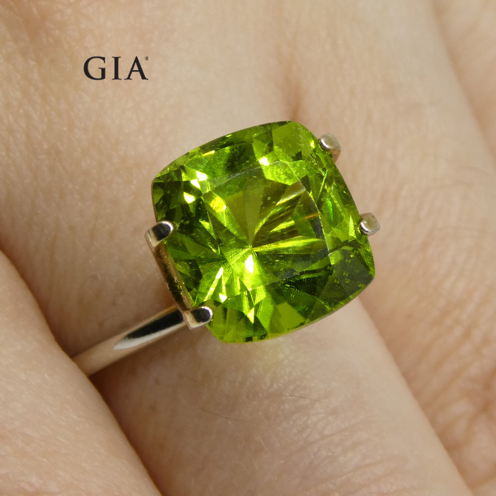 6.88ct Cushion Yellowish Green Peridot GIA Certified - Skyjems Wholesale Gemstones