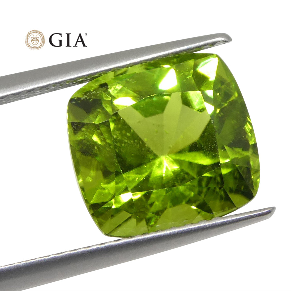 6.88ct Cushion Yellowish Green Peridot GIA Certified - Skyjems Wholesale Gemstones