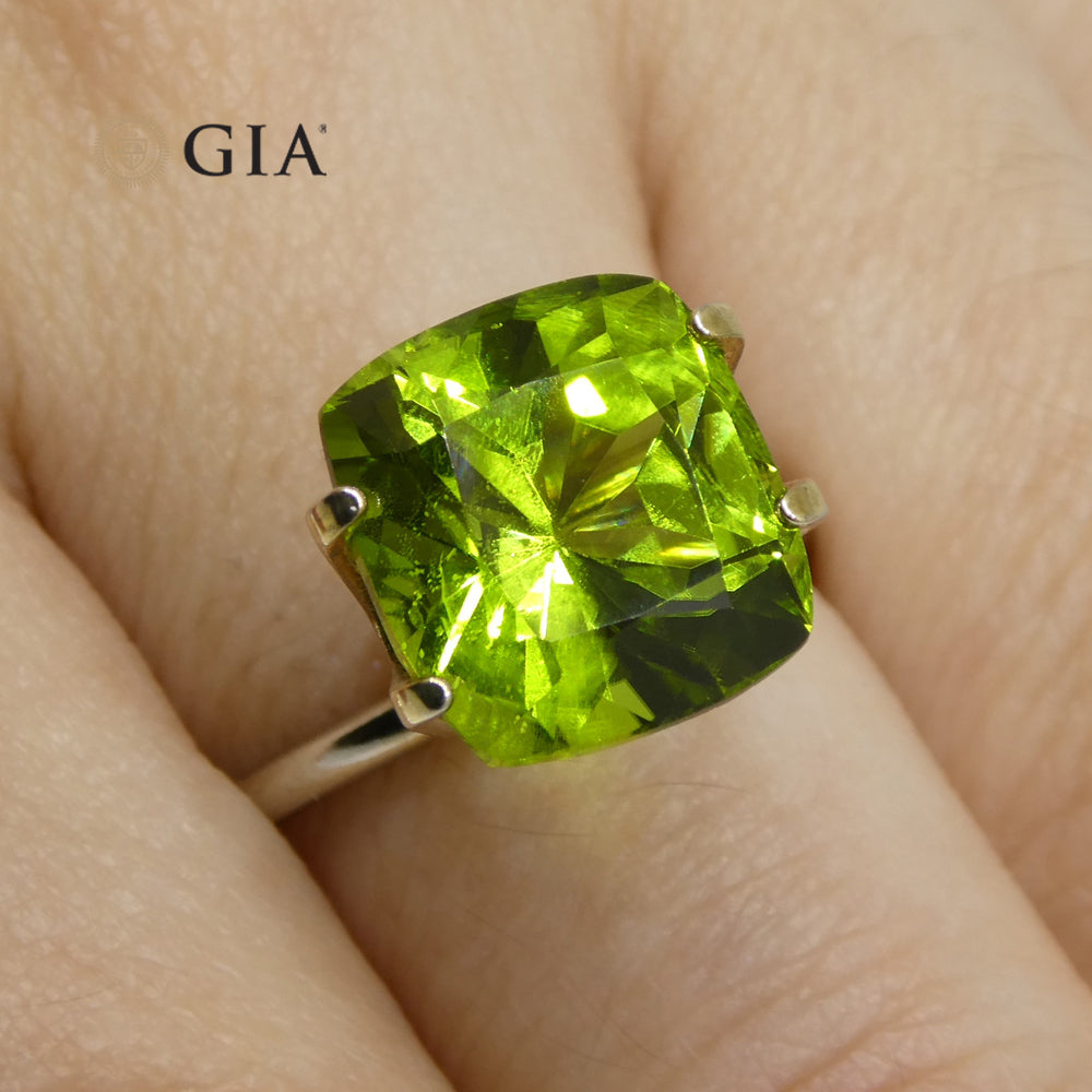 6.88ct Cushion Yellowish Green Peridot GIA Certified - Skyjems Wholesale Gemstones