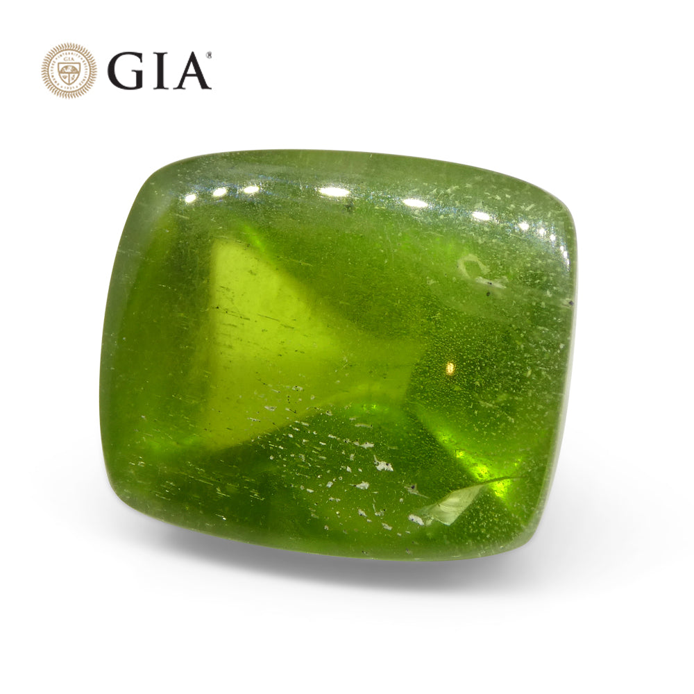 47.7ct Cushion Sugarloaf Cabochon Yellowish Green Peridot GIA Certified - Skyjems Wholesale Gemstones