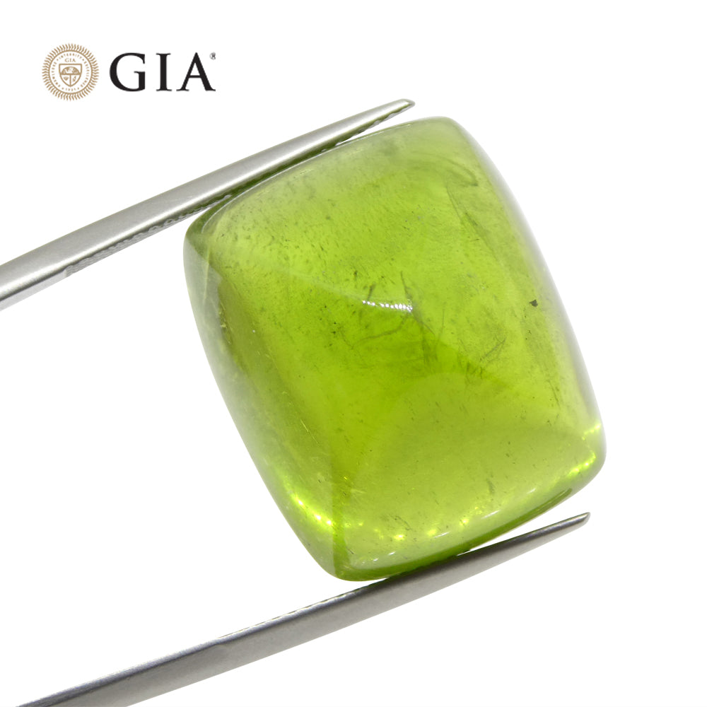 47.7ct Cushion Sugarloaf Cabochon Yellowish Green Peridot GIA Certified - Skyjems Wholesale Gemstones