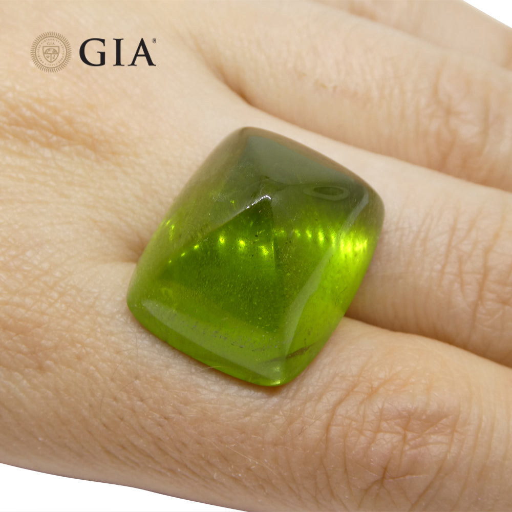 47.7ct Cushion Sugarloaf Cabochon Yellowish Green Peridot GIA Certified - Skyjems Wholesale Gemstones