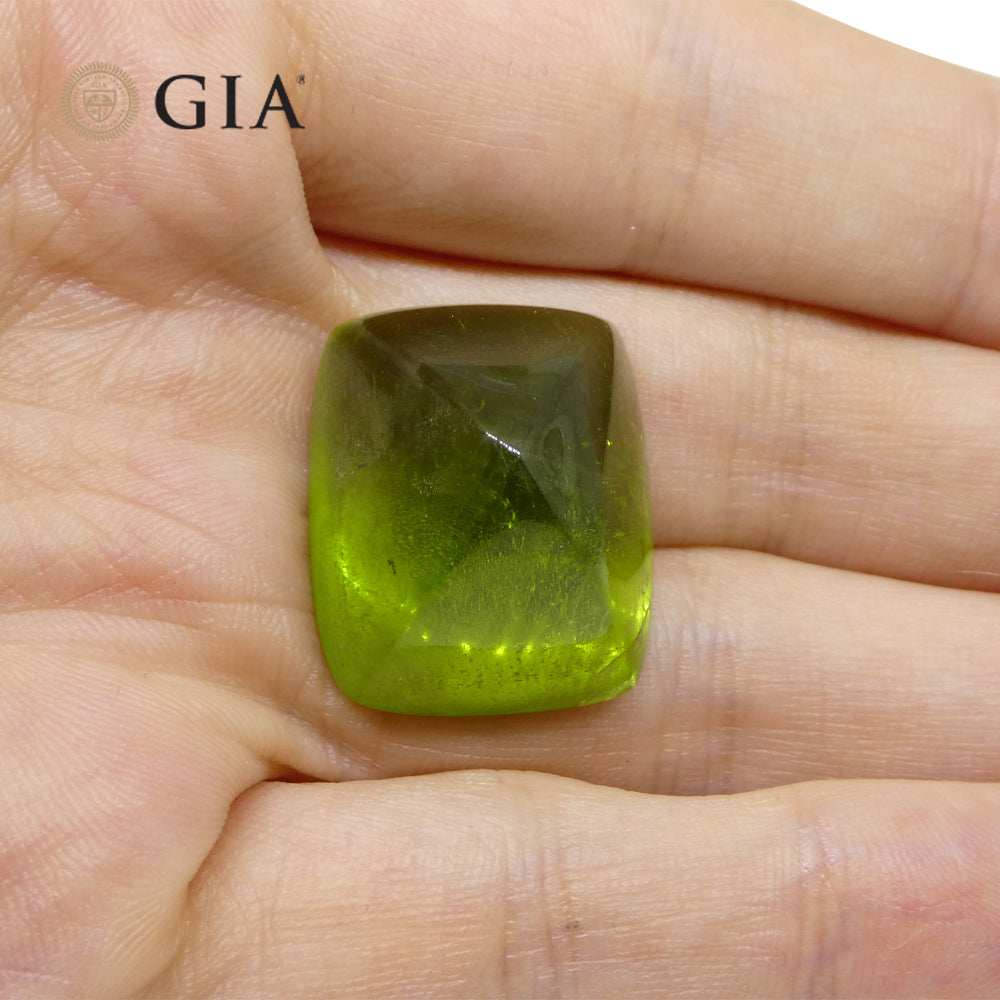 47.7ct Cushion Sugarloaf Cabochon Yellowish Green Peridot GIA Certified - Skyjems Wholesale Gemstones