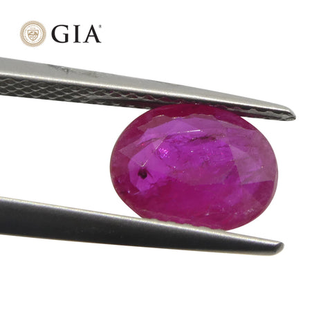1.74ct Oval Purplish Red Ruby GIA Certified Mozambique