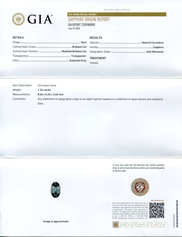 1.34ct Oval Greenish Gray Teal Sapphire GIA Certified USA (Montana)