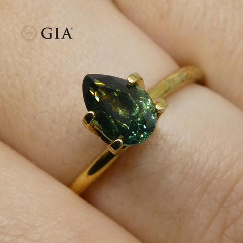 1.31ct Pear Teal Green Sapphire GIA Certified Unheated