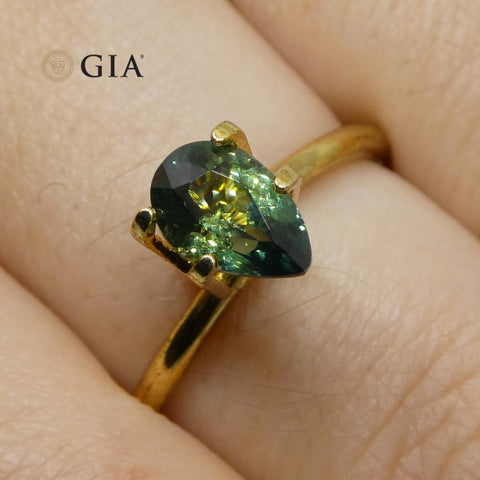 1.31ct Pear Teal Bluish Green Sapphire GIA Certified Unheated