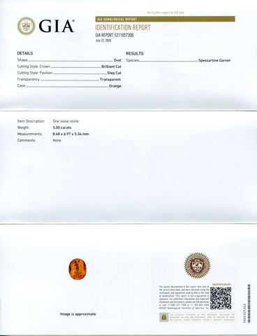 Vivid Fanta Orange Spessartine/Spessartite Garnet 3.00ct Oval, GIA Certified